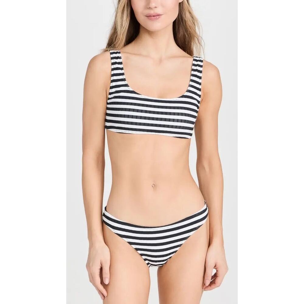 Solid & Striped Elle Bikini Set Black White Ribbed top Medium Bottom Large nwt